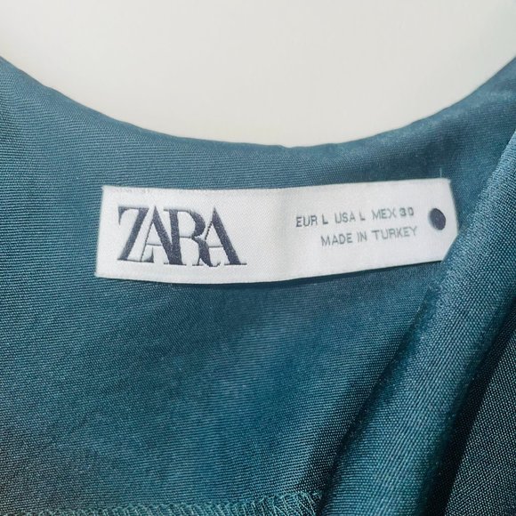 Zara Dresses Zara Emerald Green Silk Satin Slip Cowl Neck Dress